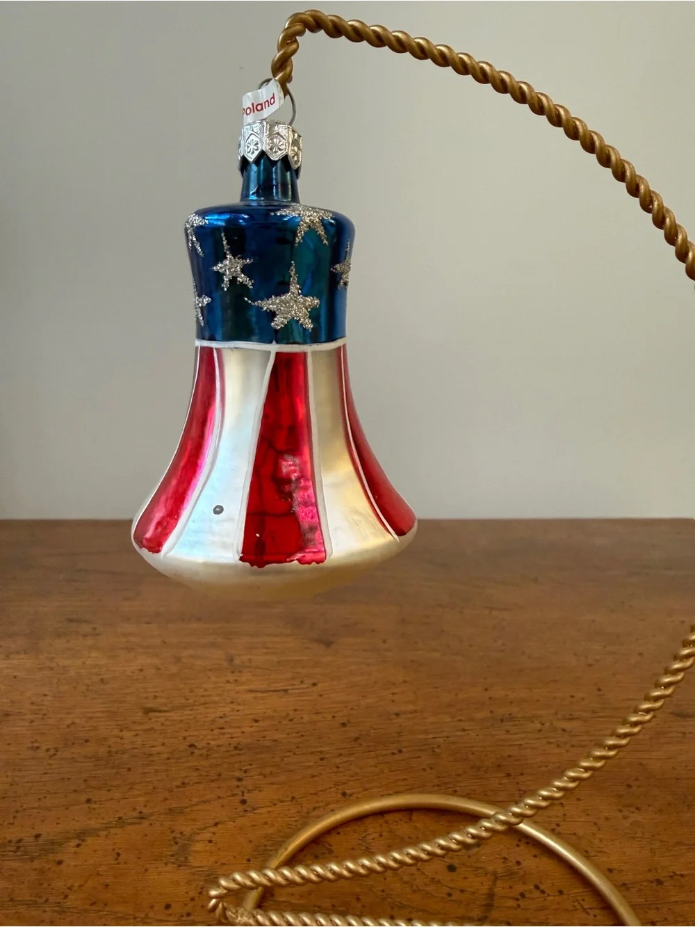 Patriotic Glass Bell Ornament - Red, White & Blue